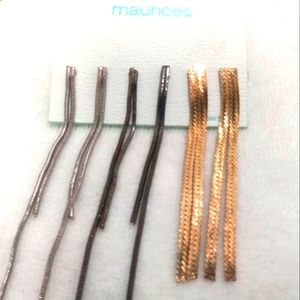 3 Pairs of Chain Like Earrings Gold,Silver,Puter